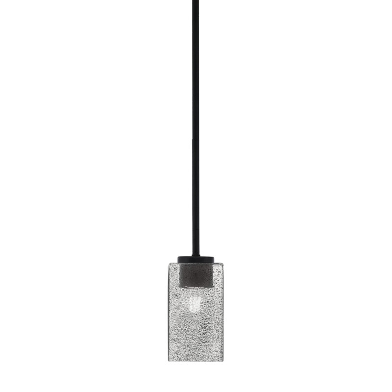Mini-luminaire suspendu 1 lumière Amarmula, finition noir mat, verre texturé fumée 6 po, Transparent/noir