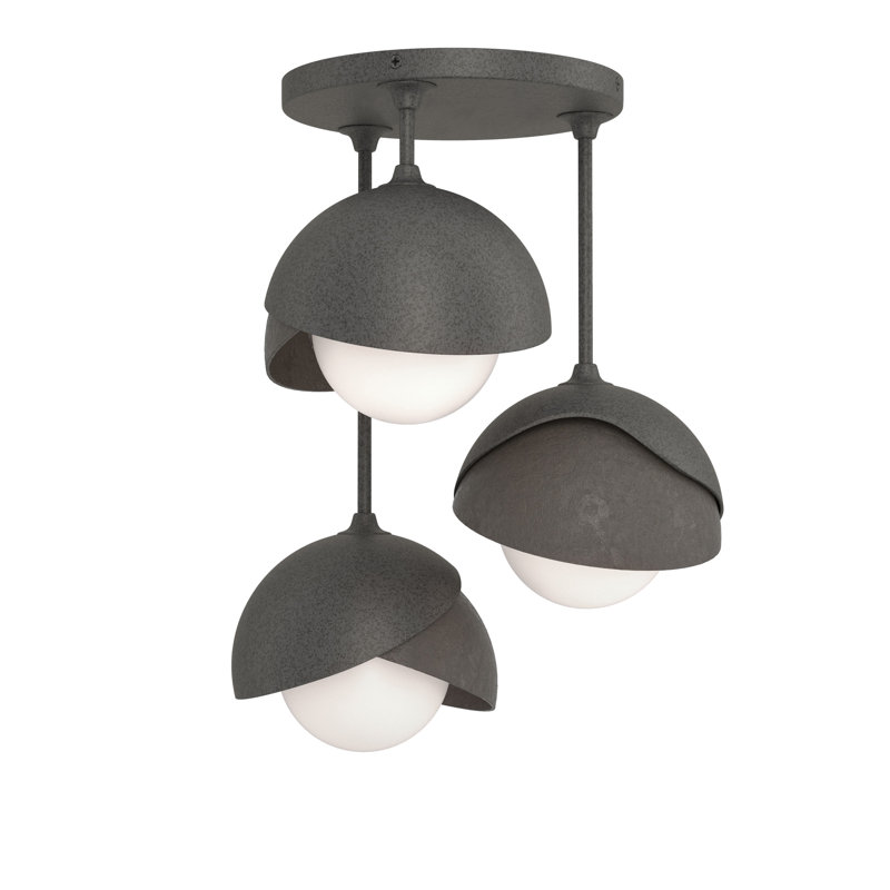 Brooklyn 3 - Light Double Shade Semi Flush Mount, Dark Smoke, Natural Iron