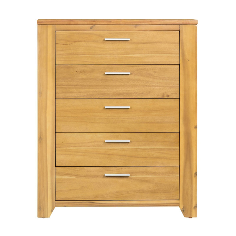 Commode moderne à 5 tiroirs en bois avec mortaise et menuiserie Tenon pour un rangement durable et élégant.