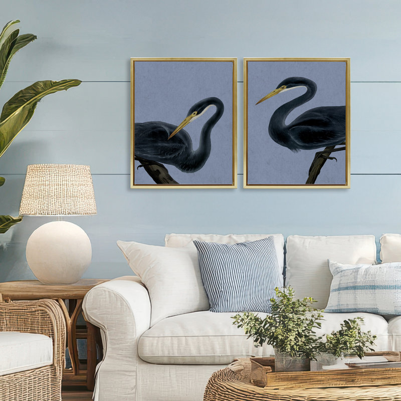 Ensemble de 2 cadres flottants Heron Birds, design par Grace Popp, Cadre flottant métallique doré, H 21 po x l 17 po