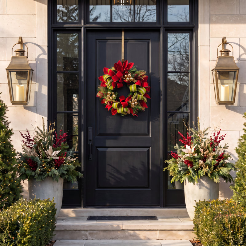 26" Holiday Wreath with Festive Leaves, Ornaments and Bows