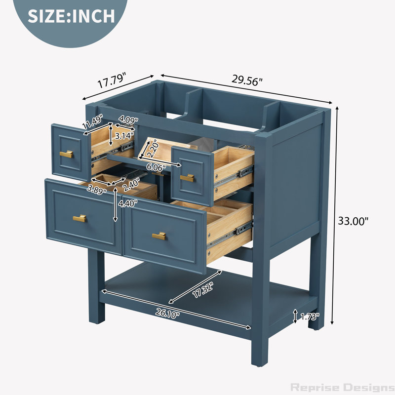 Base de meuble-lavabo simple 29,56 po seulement, Bleu