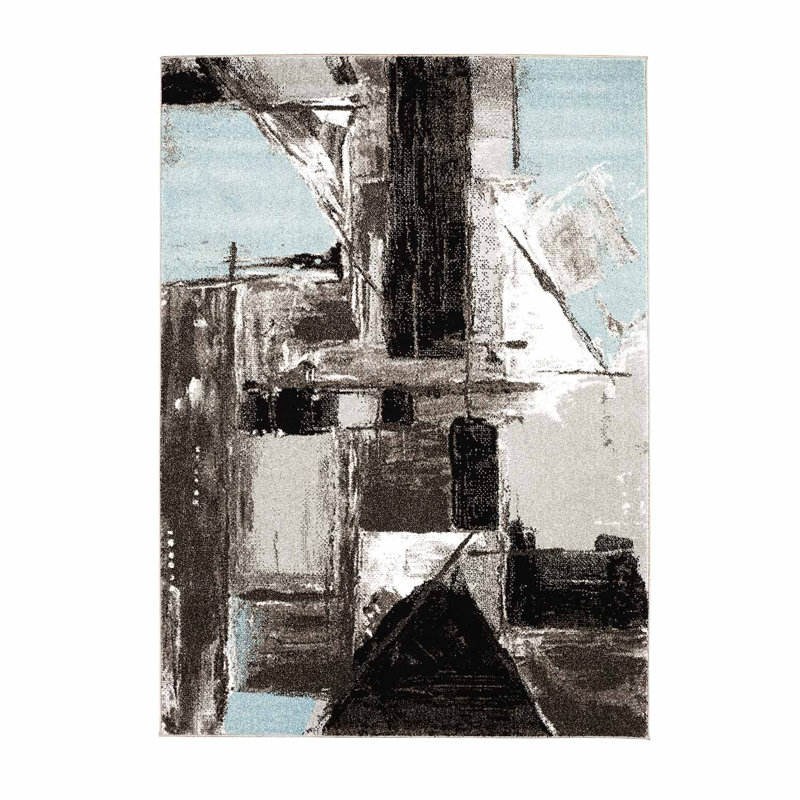 Tapis noir Abstract, Rectangle 6 pi 7 po x 9 pi 6 po