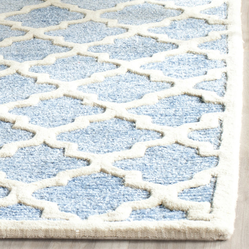Mist Blue Hand-Tufted Geometric Wool Area Rug, 3' x 5'