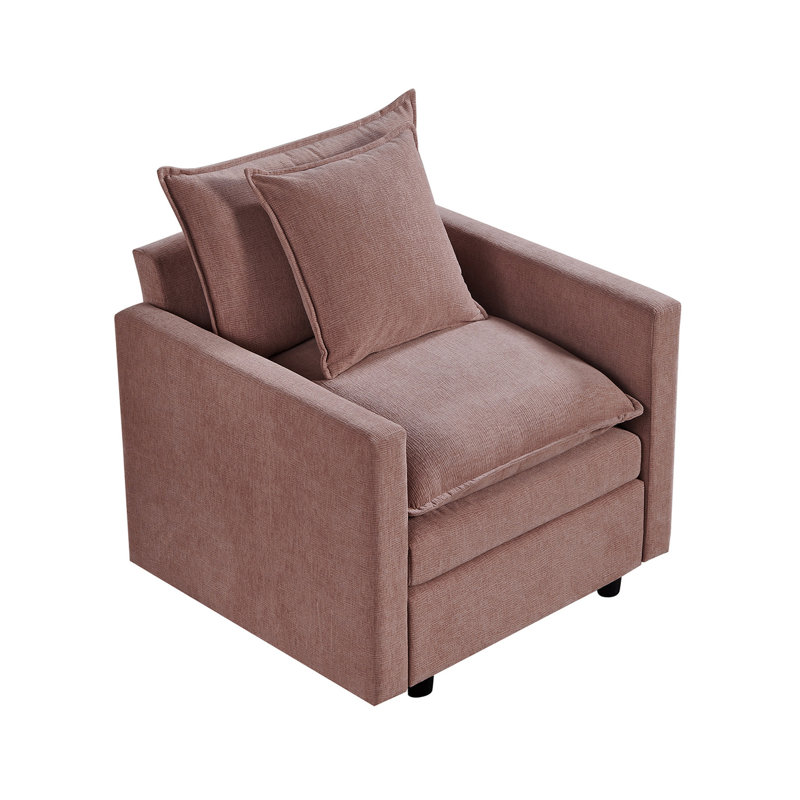 Fauteuil de salon en chenille rose - siège profond avec coussins à double couche et assise confortable
