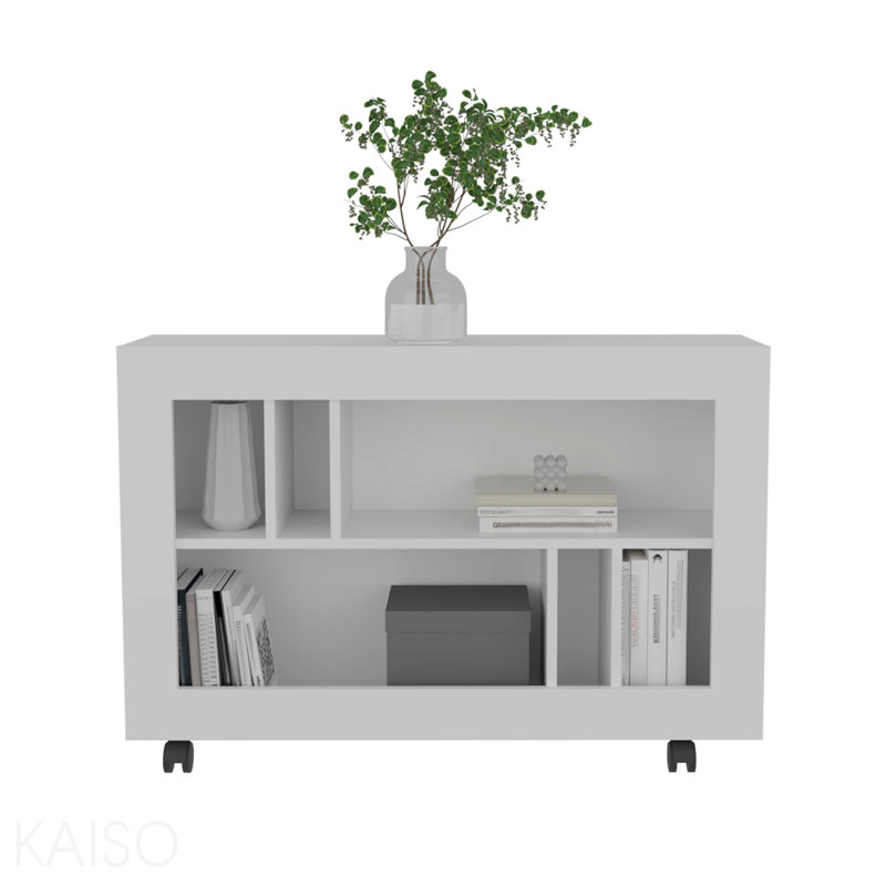 Chariot de table 37,4 po, 6 tablettes, roulettes pour le salon - blanc