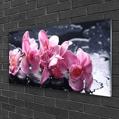 Floral Flower Stones 1 Piece Wall Art on Glass