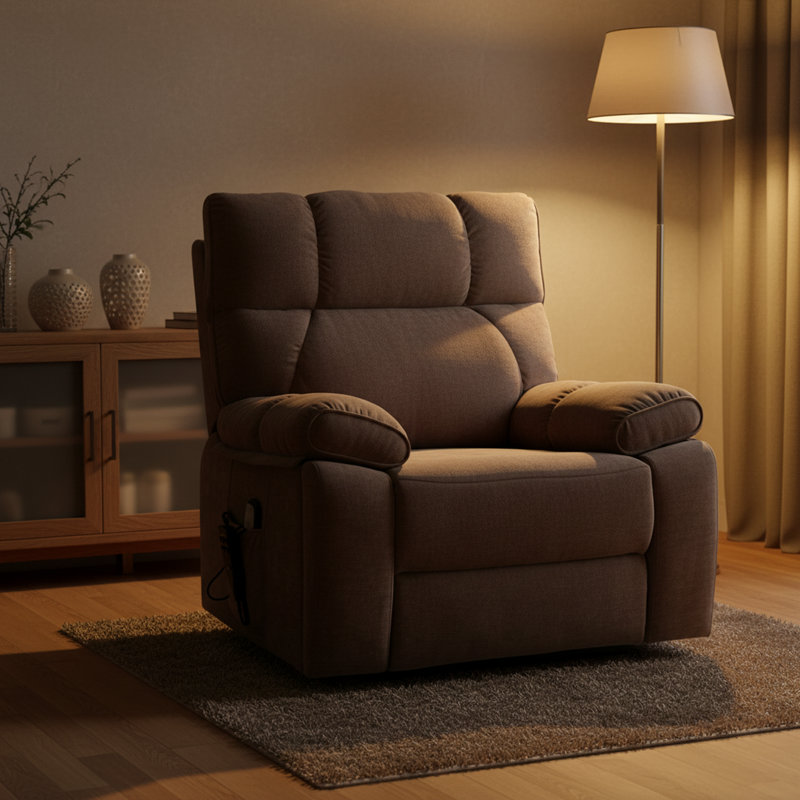 Dual Motor Power Lift Recliner With Heat And Massage, 350 Lbs Capacity, Hidden Cup Holders & Remote Control, Brown