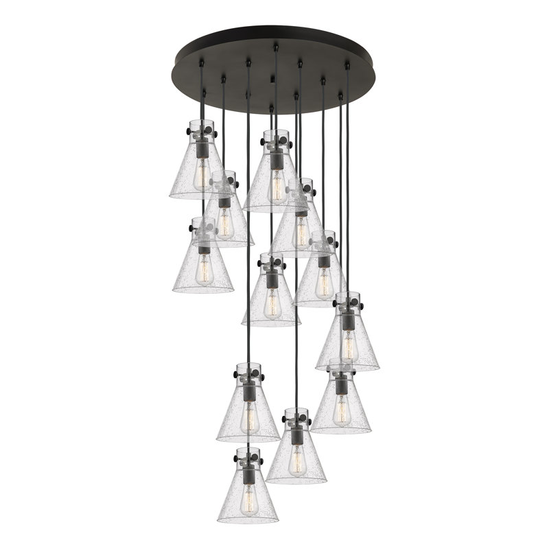 Luminaire suspendu 12 lumières Amrith, Transparent, Noir mat