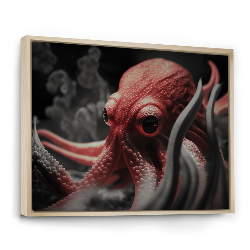Portrait de pieuvre rouge - photographie, H 12 po x l 20 po x P 1 po, Cadre naturel flottant