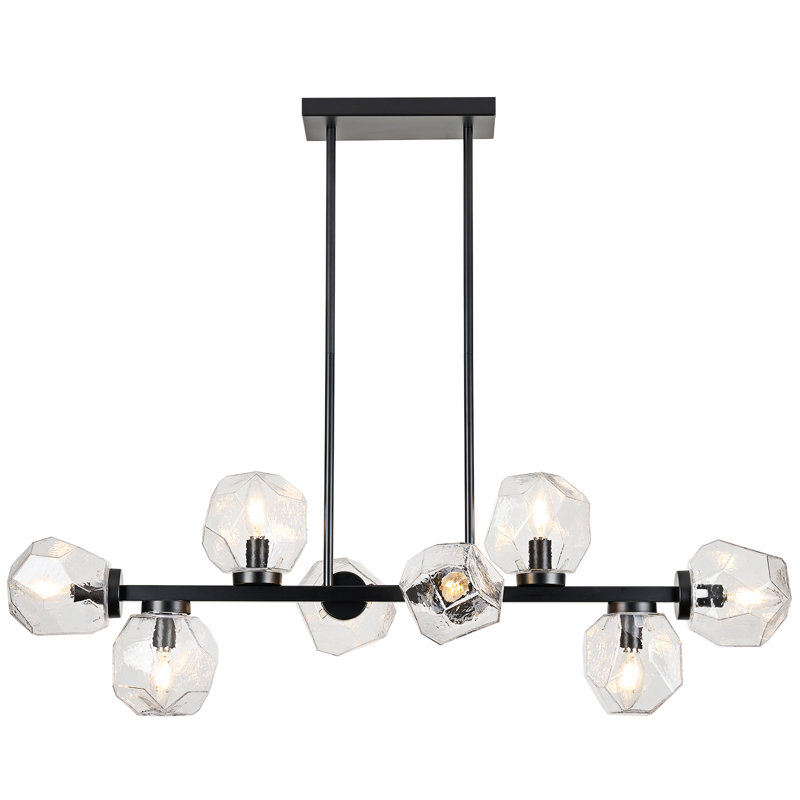 8 Light  Glass Mid Century Chandelier, Matte Black