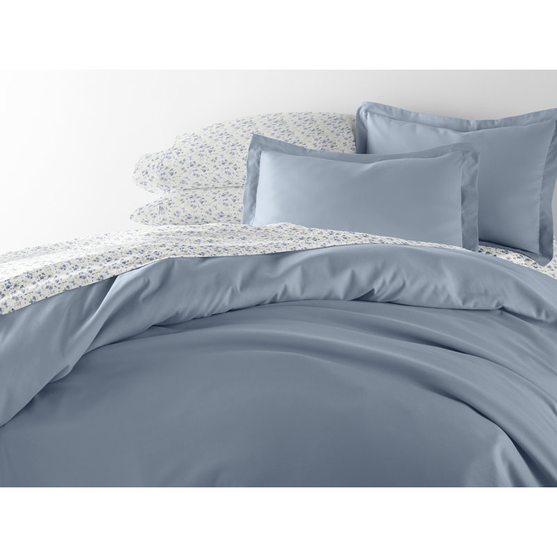 8-Piece Bedding Bundle - Solid Duvet Cover, Comforter Insert, and Patterned Sheet Set, Queen Bedding Bundle, Blue Gray Floral
