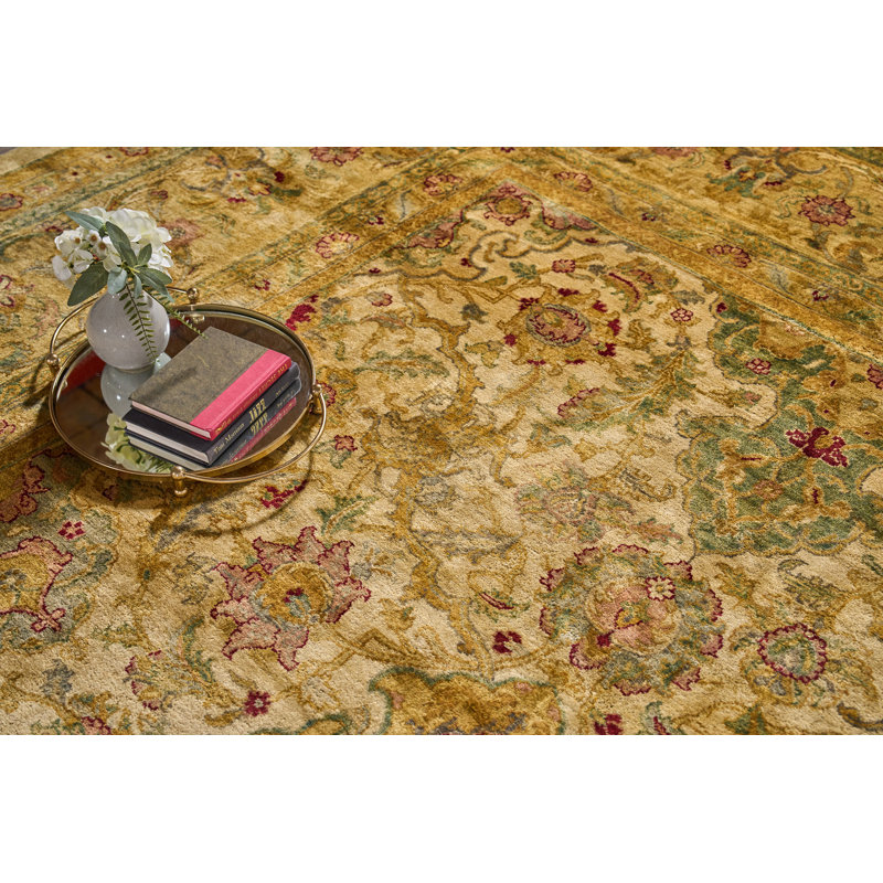 Hand-Knotted Red and Gold Medallion Wool Area Rug