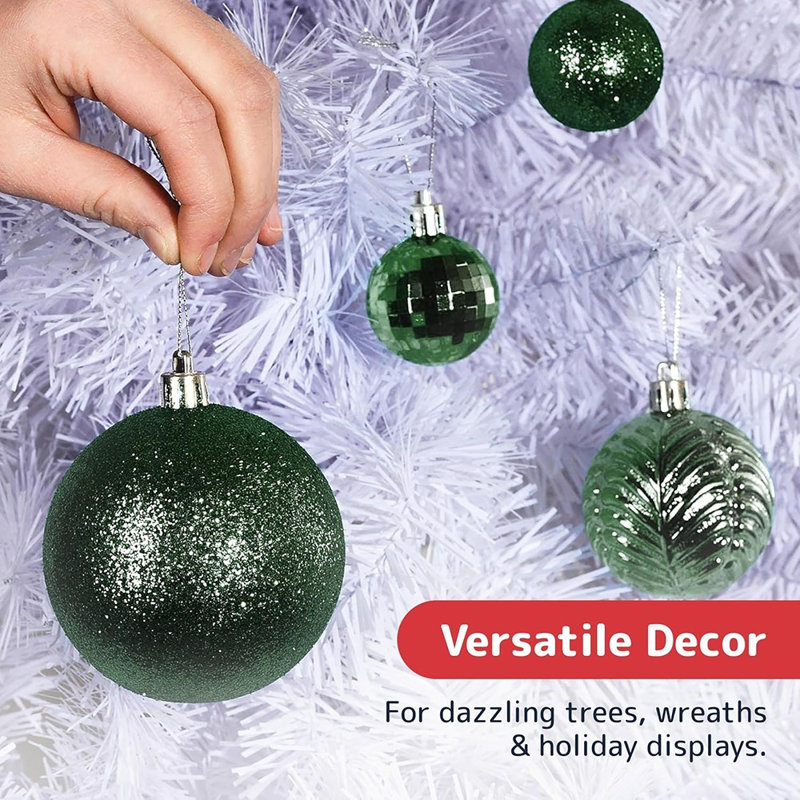 Ensemble de 36 ornements de boule de Noël vert émeraude - Ensemble de 3 tailles incassables pour décorations d'arbre de Noël, de fêtes, de couronne et de fête (petit / moyen / grand)