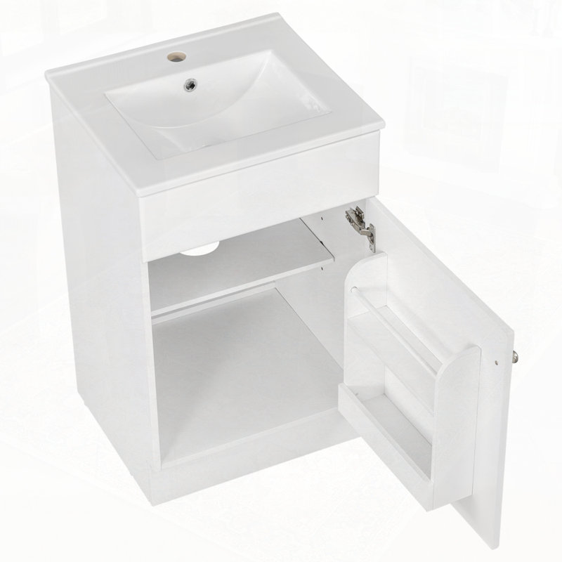 Armoire de meuble-lavabo avec tablette de porte et tablette réglable, Blanc