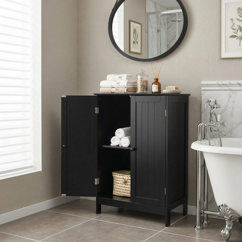 Armoire de rangement autoportante en bois à 2 portes avec tablettes intérieures réglables personnalisables pour la salle de bain