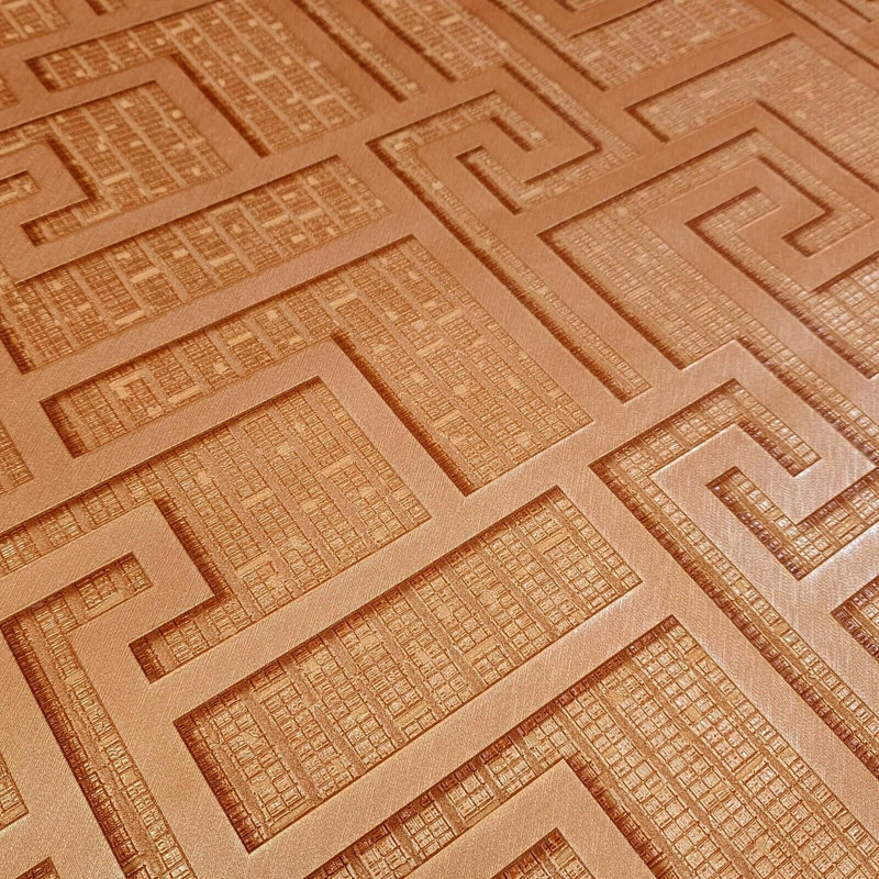 Versace Orange Red Copper Metallic Greek Key Lines Textured Wallpaper 3d