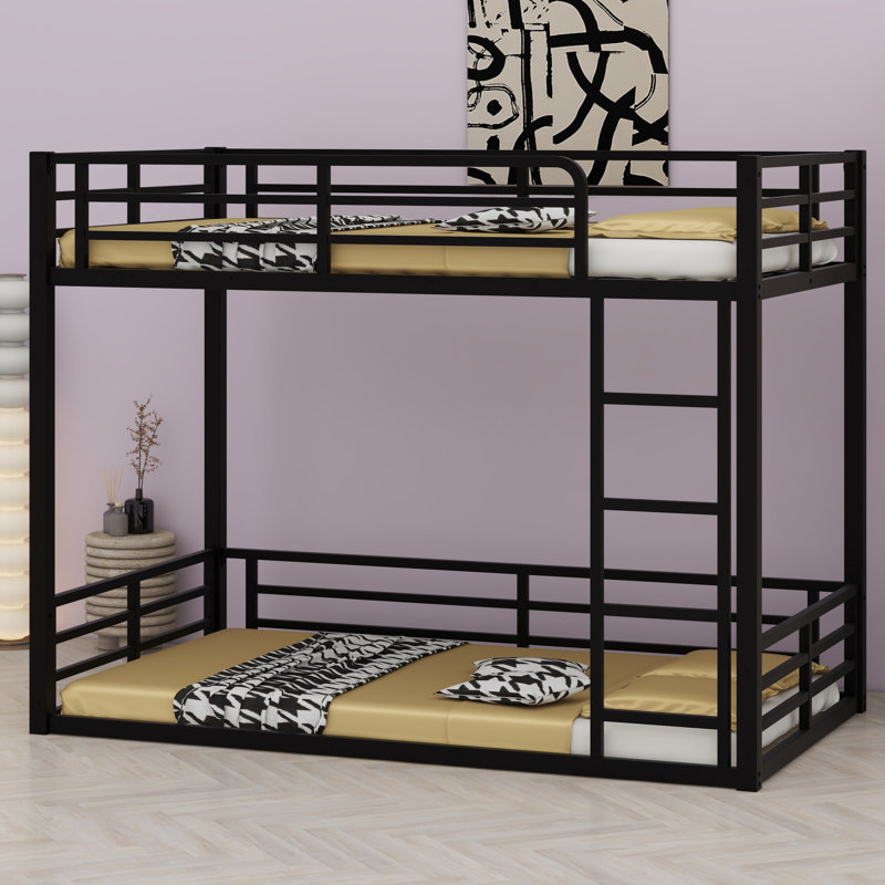Metal Floor Bunk Bed For Kids, Teens, Adults, Twin XL Over Twin XL