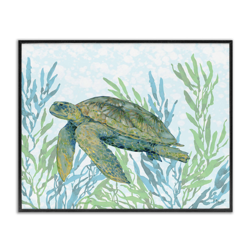 «Tasman Turtle in Seagrass», estampe numérique, conception de Paul Brent, 11 x 14, Midnight Black Giclee Framed