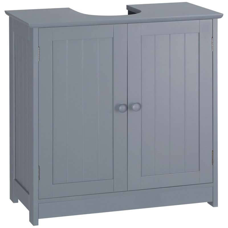 Armoire de salle de bain sous le lavabo avec 2 portes et tablette, meuble-lavabo à piédestal