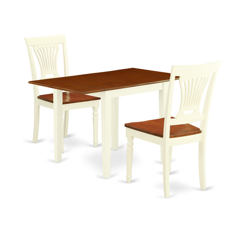 3 Piece Dining Table Set for Small Spaces Contains a Rectangle Dining Room Table with Dropleaf and 2 Wood Seat Chairs, Buttermilk & Cherry