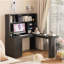 Bureau en L avec chargeur, bureau d'ordinateur avec tiroirs, bibliothèque, bureau d'angle moderne, bureau personnel, bureau d'écriture en L, bureau d'ordinateur en fibre de carbone avec rangement, noir