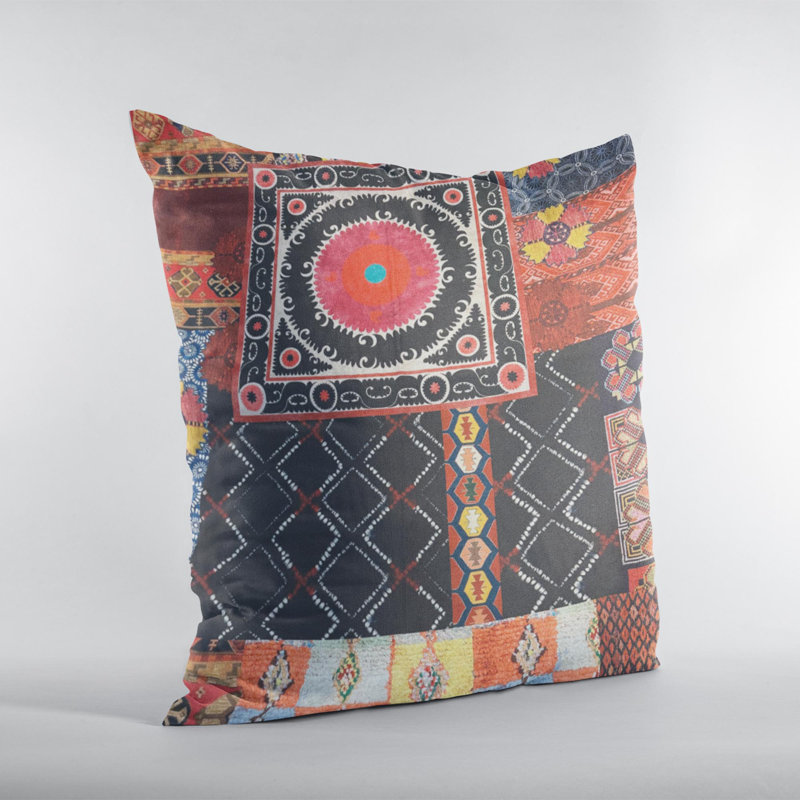 Plutus Multicolor Colorful Mosaic Patch Luxury Pillow, 20"H x 20"W, Square