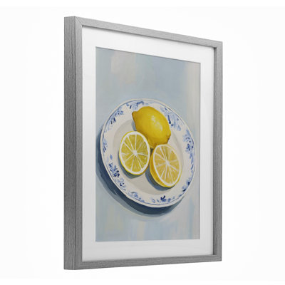 Plate of Juicy Lemons Framed Print Under Glass, design by The Prints Vibe