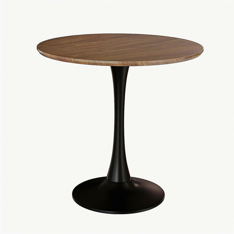 Table de salle à manger ronde 31,5 "de couleur noyer, table de salle à manger tulipe 2 à 4 personnes avec plateau en panneau de fibres à densité moyenne et base à piédestal, table de bout de style Mid-Century, table basse de loisirs, bureau, table de salon