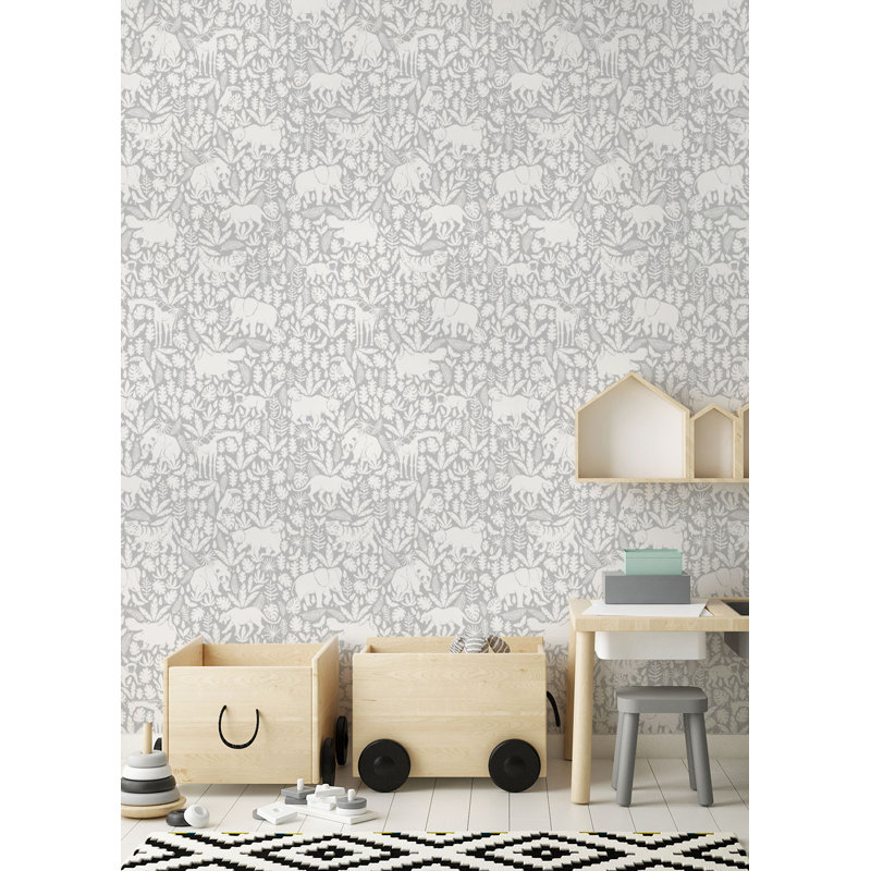 Papier peint adhésif Jungle Animals, Gris froid