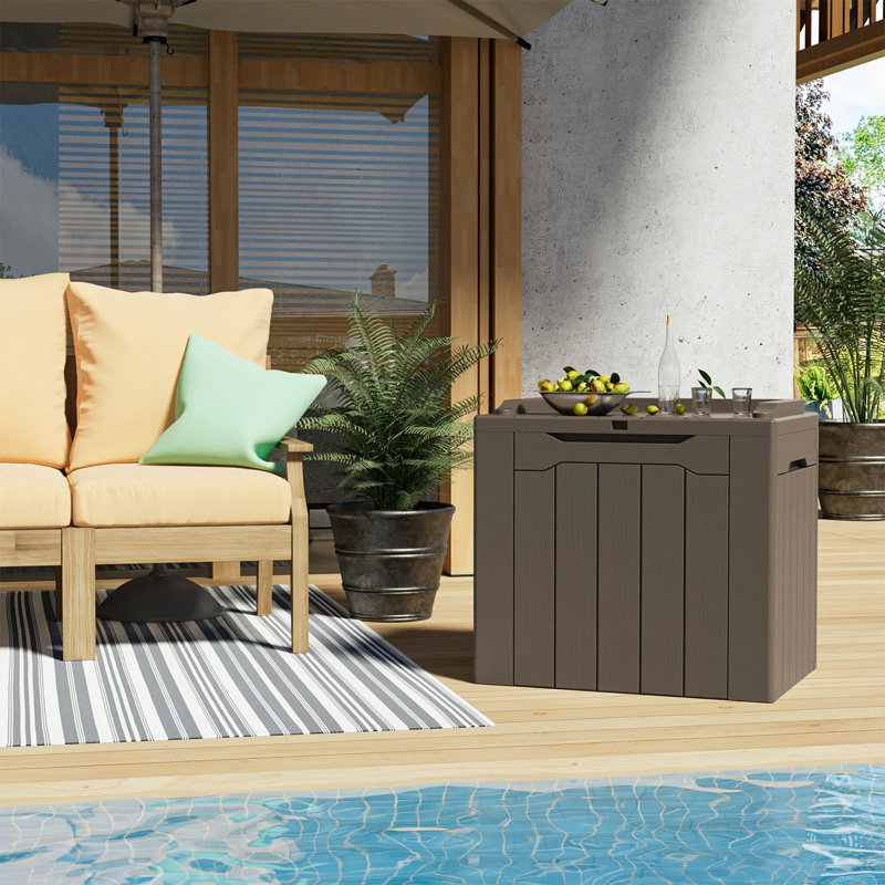 Coffre de terrasse verrouillable 32 gallons avec siège Devoko, Brun