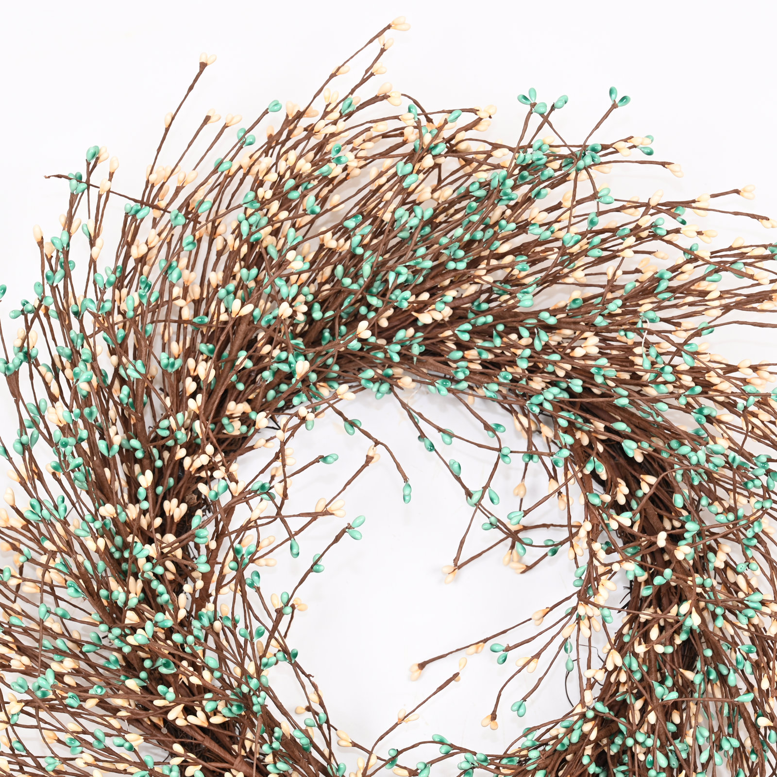 24" Artificial Farmhouse Twig Fall Harvest Blossoms Cluster Berry Thanksgiving Day Front Door Wreath, Green