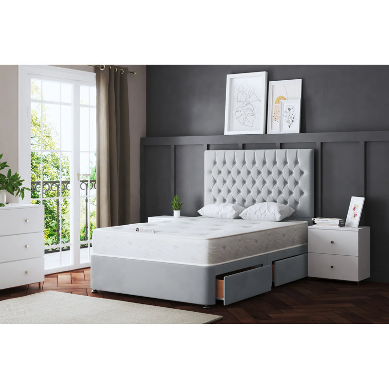 Seraphine Chesterfield Divan Bed with Headboard, Double (4'6), Silver