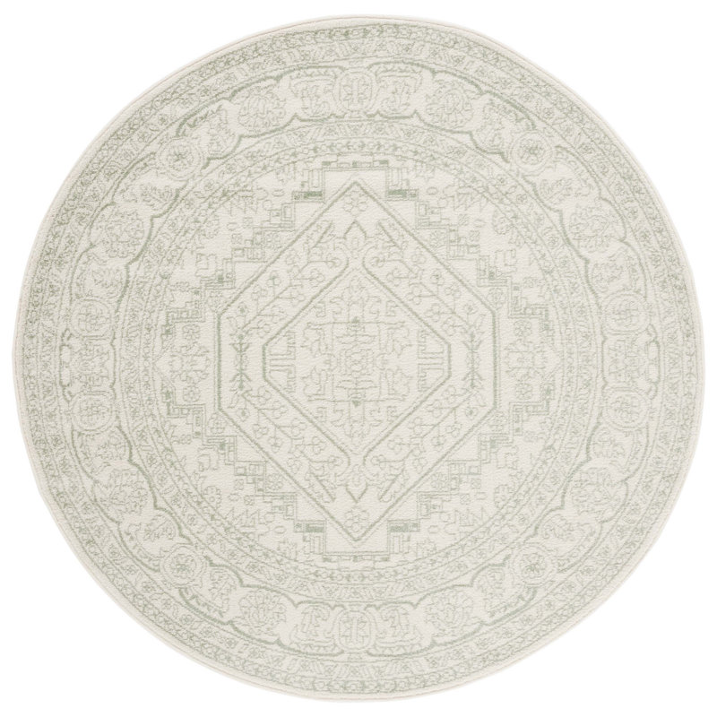 Arrietty Oriental Machine Made Area Rug in Sage/Ivory, Round 6'