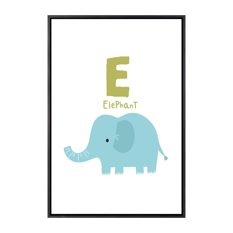 Animal Alphabet E - impression d'art graphique, Toile avec cadre noir patiné, Pas de tapis, H 40 po x l 26 po x P 1,5 po