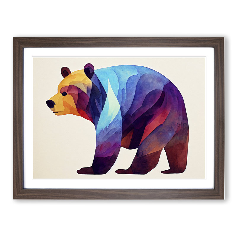 Watercolour Bear Vol.1 Abstract - Single Picture Frame Print, Walnut Framed, 25cm H x 34cm W x 2cm D