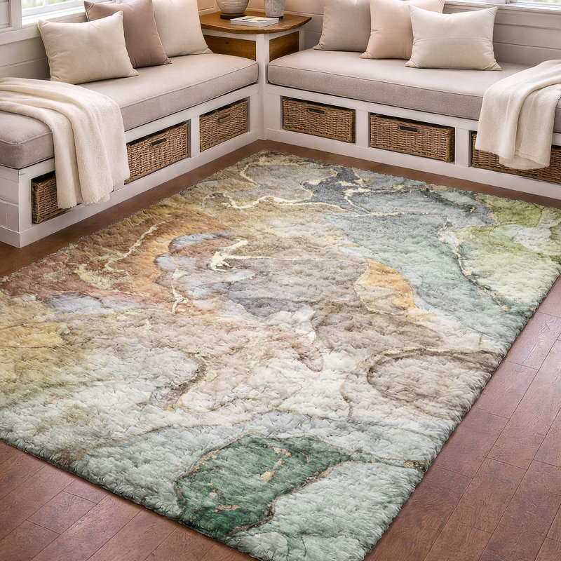Tapis de qualité supérieure lavable à la machine Dream Shag ADS500 Watercolors, Beige, 8 pi x 10 pi