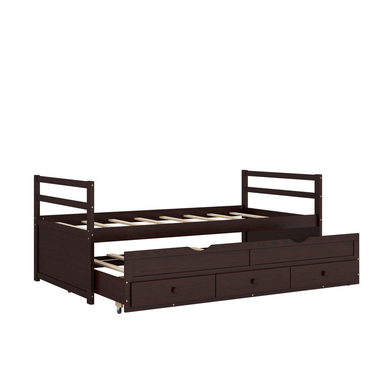 Twin Size Bed With Headboard, Footboard, Trundle And Three Storage Drawers, Espresso