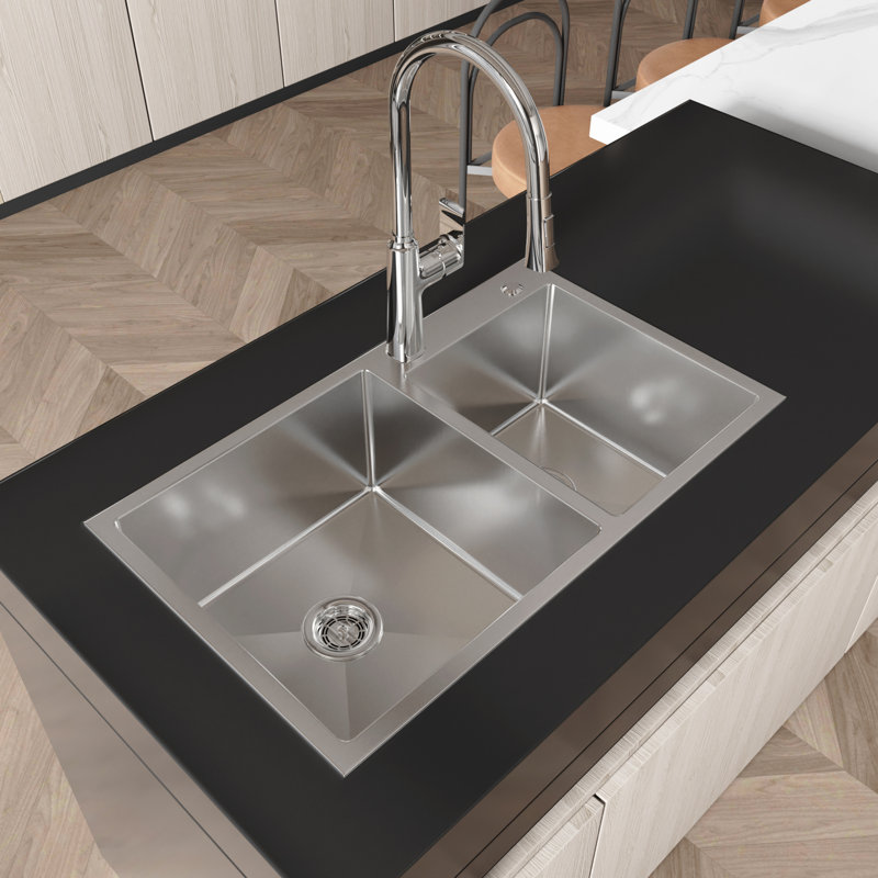 Commode de cuisine moderne à double cuve en acier inoxydable