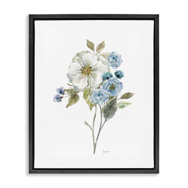 Bouquet botanique doux, Cadre flottant noir de jais, H 21 po x l 17 po