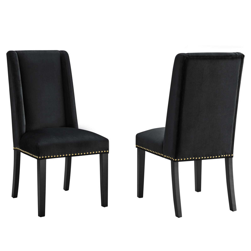 Modway Baron Performance Velvet Dining Chairs - Set of 2, Black