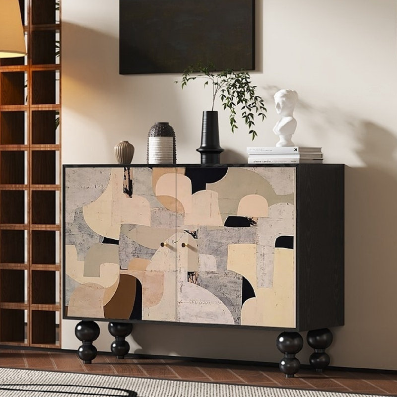 Armoire décorative à double porte et console de rangement, Noir, noir, noir, noir