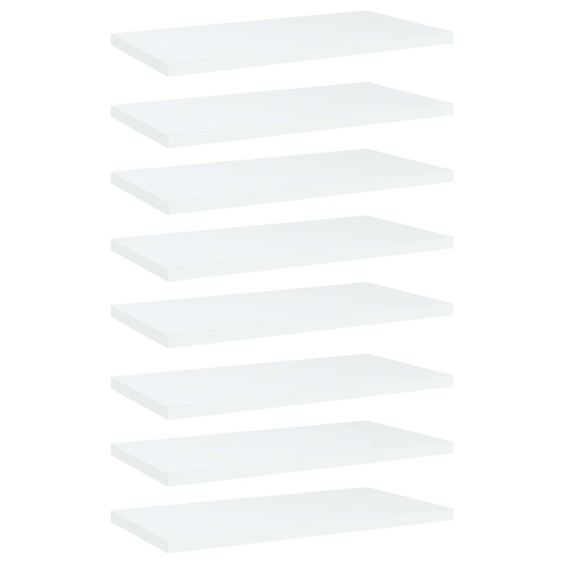 Bookshelf Boards 8 pcs Engineered Wood, White, (8 Shelves) 0.59" H x 15.75" W x 7.87" D