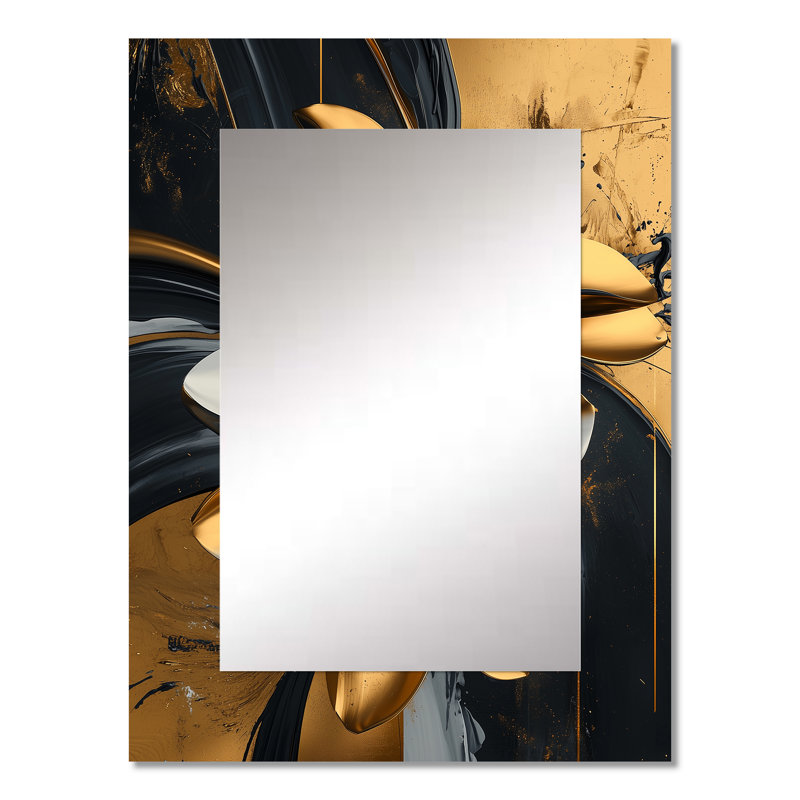 Golden Dahlia Petal Geometry II - Dahlia Large Mirror, Traditional Decorative Wall Mirror, Printed Metal Art, 32" x 24"
