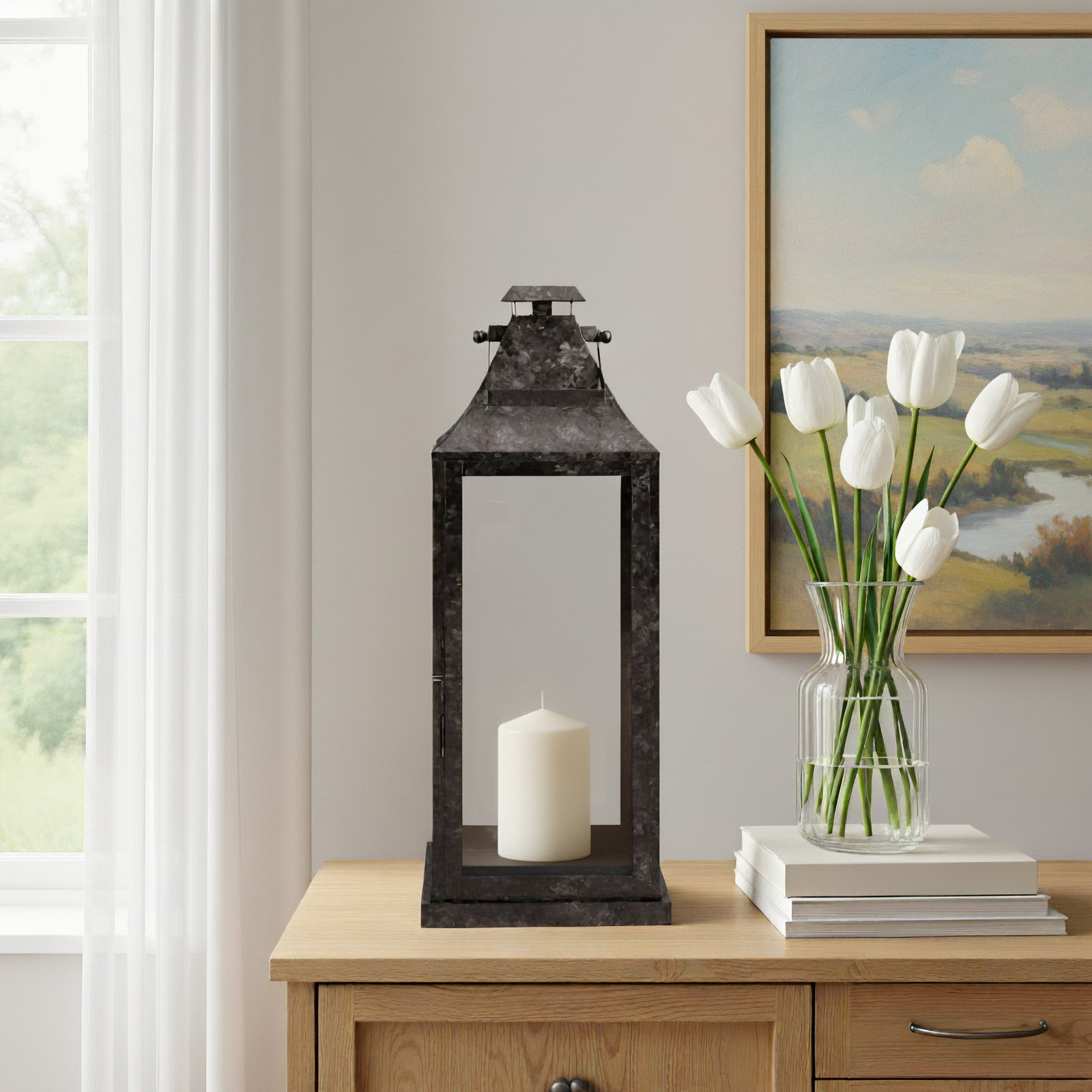 Sahni Stainless Steel Lantern Candle Holder, 26" H x 10" W x 10" D