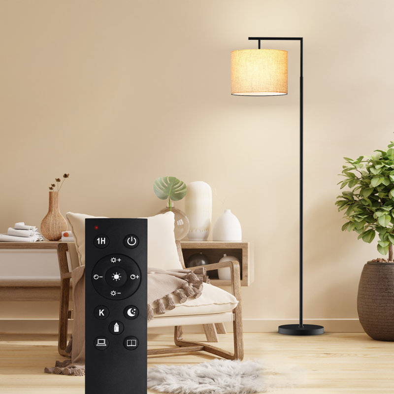 Haileyville 64'' Arched Floor Lamp with Remote Control and Bulb Included, Black