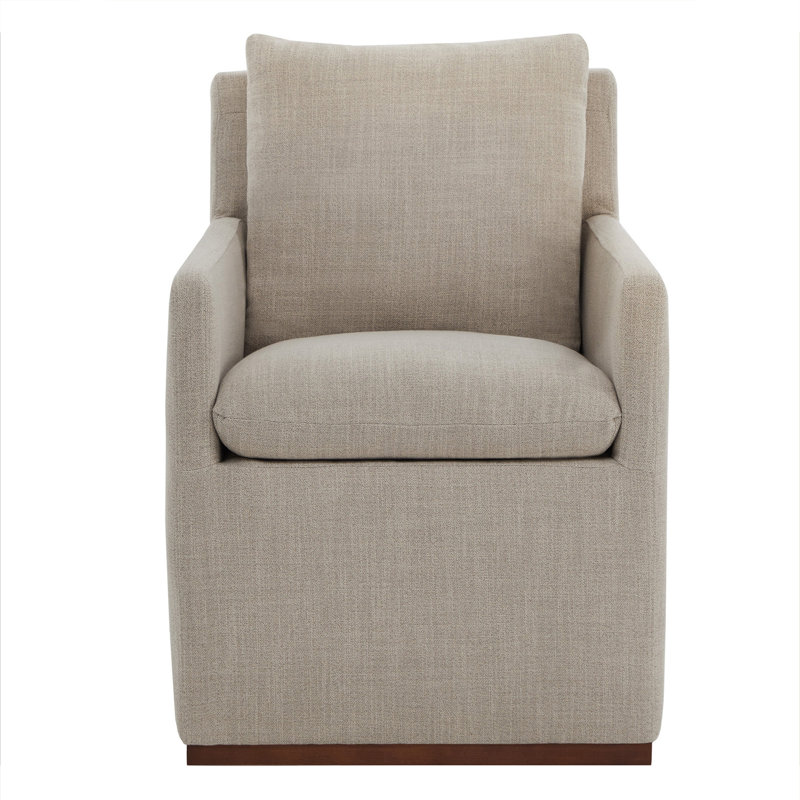 Bobbi Upholstered Dining Arm Chair, Effie Flax Performance Weave