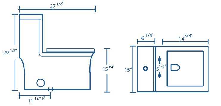 Toilette carrée - Toilette une pièce et sens de l'eau