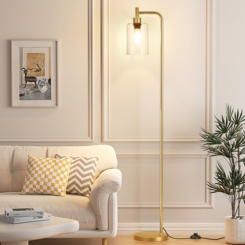 Floor Lamps For Living Room - Industrial Standing Lamp With Glass Shade, Modern Floor Lamp With Led Bulbs, Gold, Clear
