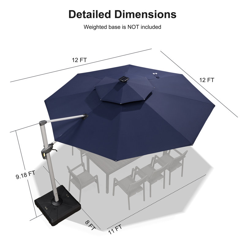 Senner 12 FT Round Lighted Patio Umbrella,Navy, Navy Blue